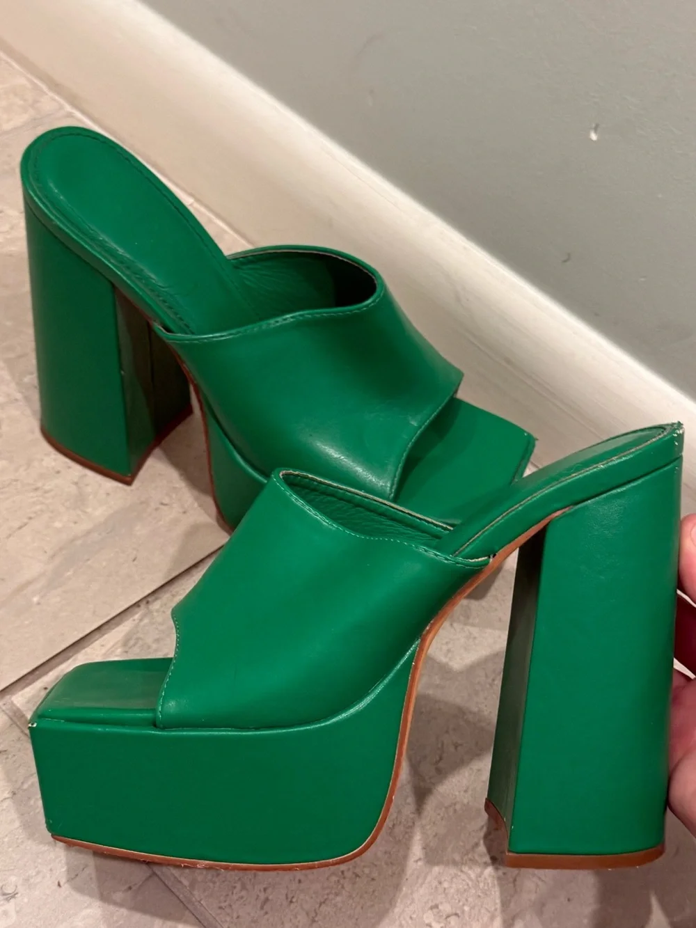 Emerald Green Platform Mule Heels